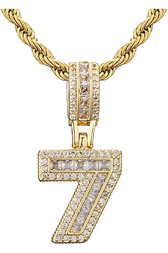 Number Pendant Brass Gold Plated 0~9 lucky Number Necklace for Men and Women - Number 0-9 Pendant 24 inch Chain