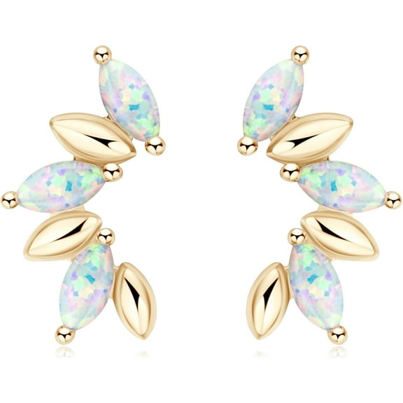 Leander Opal Stud Earrings for Women Sterling Silver Hypoallergenic, Marquise Cut Opal Earring, October Birthstone Jewelry Gifts for Birthday Christmas, Present for Mom Wife