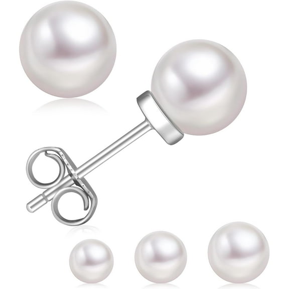 Leander Pearl Earrings for Women, Round White AAAA+ Freshwater Real Pearl, 14k Golden Plated Sterling Silver, Handpicked Genuine Cultured Pearls, Classic Bridal Earrings, Hypoallergenic Gifts For Mom