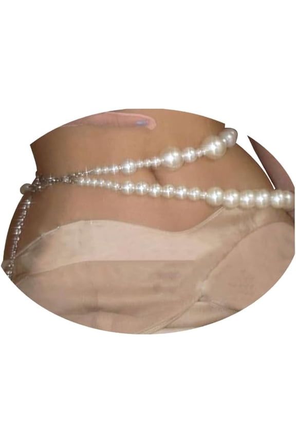 Pearl Waist Chain for Women, Long Multi-Layered Body Chain with Butterfly Heart Design Adjustable Hip Jewelry for Beach Party Gift