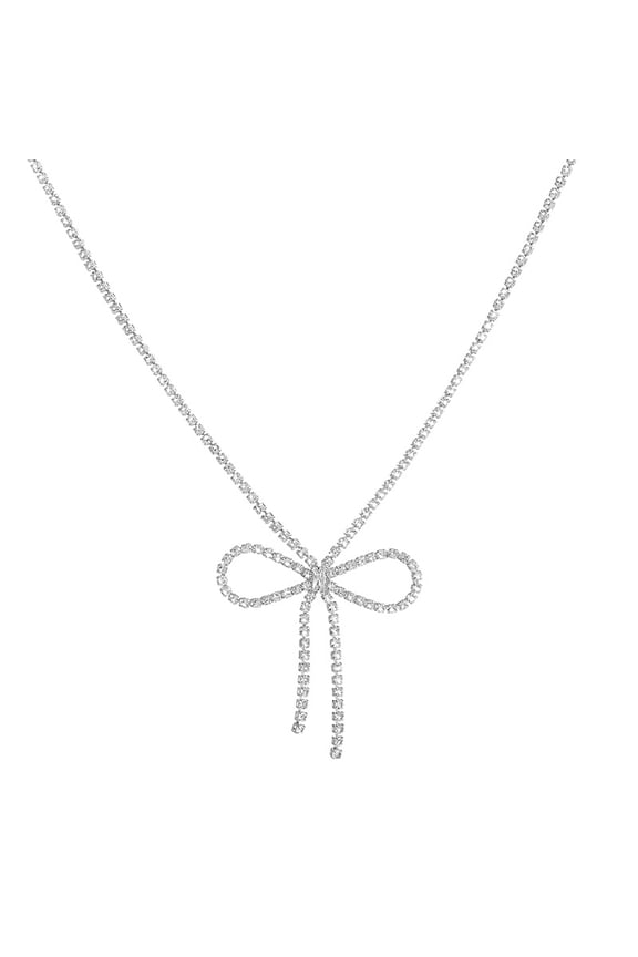 Rhinestone Bow Pendant Necklace Jewelry Silver Crystal Bowknot Choker Necklace Chain Dainty Tennis for Women