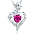 thumbnail image 1 of Leander Rosy Reverie Birthstone Necklace for Women Sterling Silver Genuine or Created Gemstone Rose Flower Heart Pendant Necklace Anniversary Birthday Gifts for Women Mom Wife Her, 1 of 5