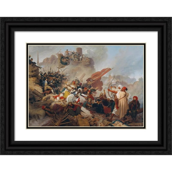 Leander Russ 14x11 Black Ornate Wood Framed Double Matted Museum Art Print Titled: Storm of the Turks on the Lowelbastei (1837)