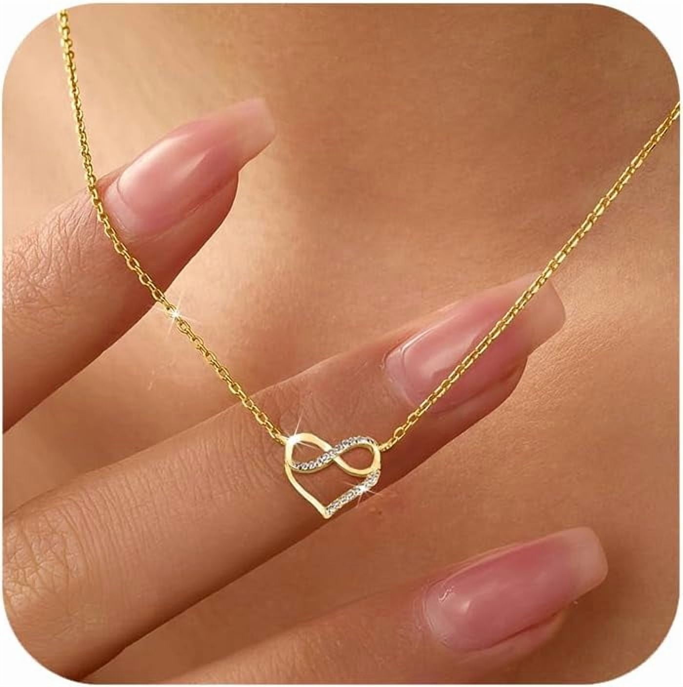 Leander S925 Sterling Silver Heart Necklace for Women Dainty 14k Gold Plated CZ Infinity Love Heart Opal North Star Pendant Choker Necklaces Trendy Chain Jewelry Birthday Gifts for Mom to Daughter