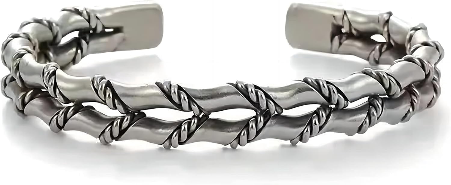 Leander S999 Antique Silver Plated Wide Feather Cuff Bracelet For Men Women Adjustable Retro Twisted Feathers Bracelets Gift Jewelry