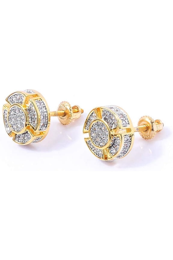 Screw Back Earrings 14K Golden Plated 5A+ Cubic Zirconia Cluster Round Screw On Stud Earrings For Men Women Aretes De Hombre