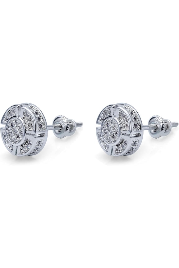 Screw Back Earrings 14K Golden Plated 5A+ Cubic Zirconia Cluster Round Screw On Stud Earrings For Men Women Aretes De Hombre