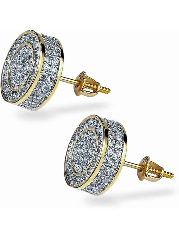 Screw Back Earrings 14K Golden Plated 5A+ Cubic Zirconia Cluster Round Screw On Stud Earrings For Men Women Aretes De Hombre