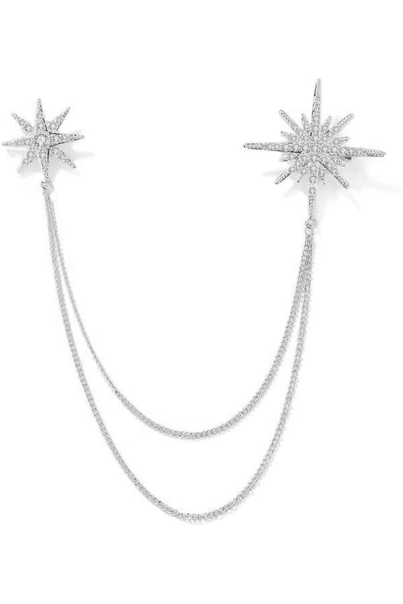 Silver Rhinestone Star Brooch Pin – Crystal Snowflake Tassel Lapel Pin Unisex Elegant Holiday Dress Accessory Jewelry Gift