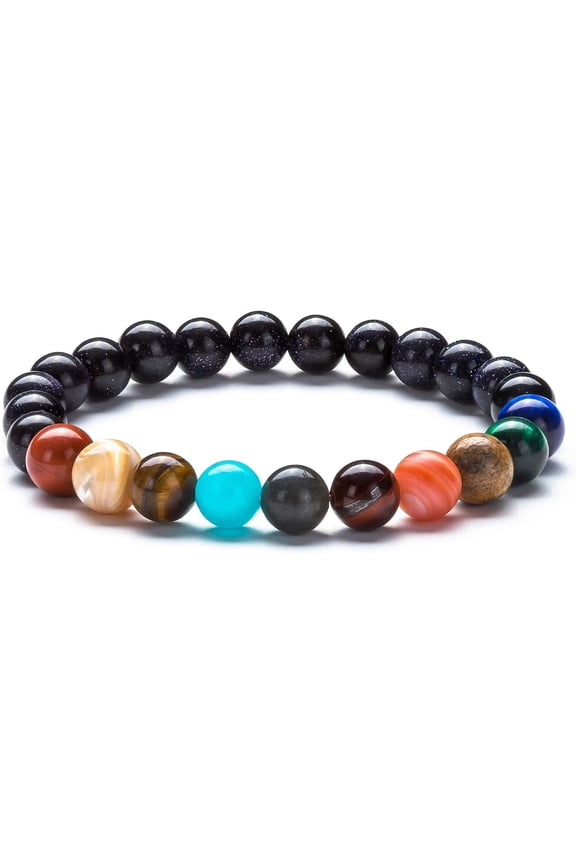 Solar System Bracelet for Women Men, Eight Planets Natural Stone Beads Universe Galaxy Adjustable Bangle Gift