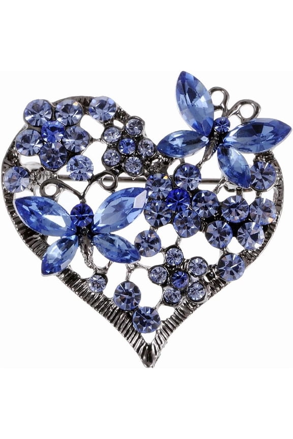 Soleilie Women's Floral Silver Crystal Rhinestone Insect Butterfly Heart Brooch