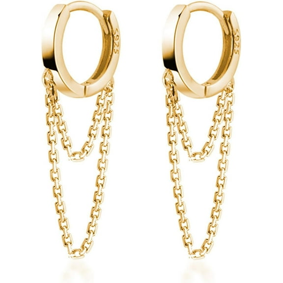 Leander Solid 925 Sterling Silver Tassel Chain Drop Dangle Small Hoop Earrings Huggie for Women Teen