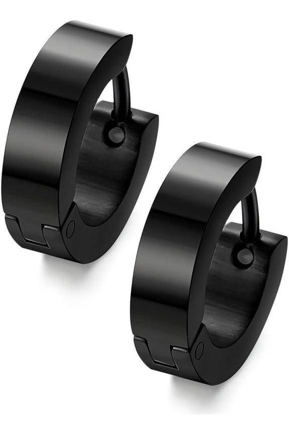 Stainless Steel Black Unique Small Hoop Earrings for Men Huggie Earrings 1 Pairs