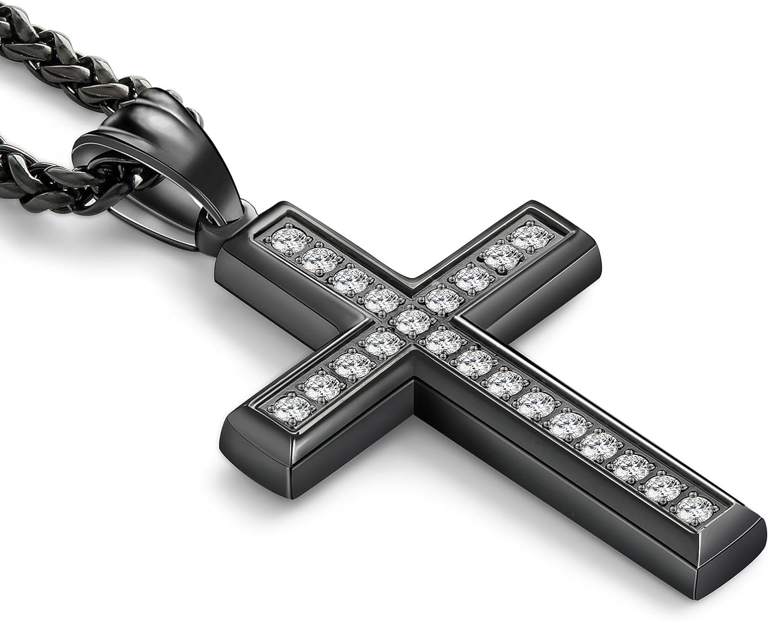 Leander Stainless Steel CZ Cross Necklace Men Women - 18K Gold Plated 5A+ Cubic Zirconia Crucifix Pendant - Christian Religious 3mm Rolo Chain Jewelry Present