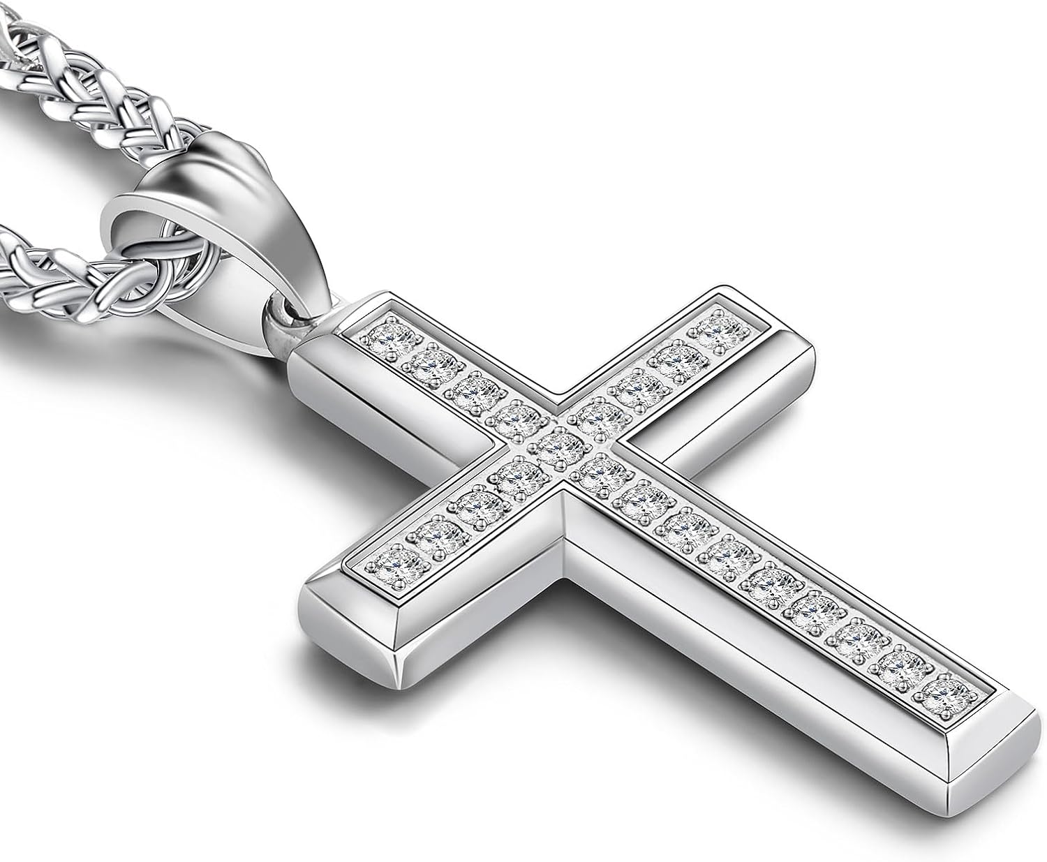 Leander Stainless Steel CZ Cross Necklace Men Women - 18K Gold Plated 5A+ Cubic Zirconia Crucifix Pendant - Christian Religious 3mm Rolo Chain Jewelry Present