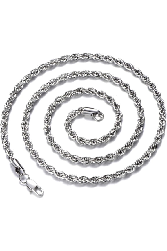 Stainless Steel Chain 925 Silver Rope Chains 3-5mm Twist Rope Necklace 14-30 Inch