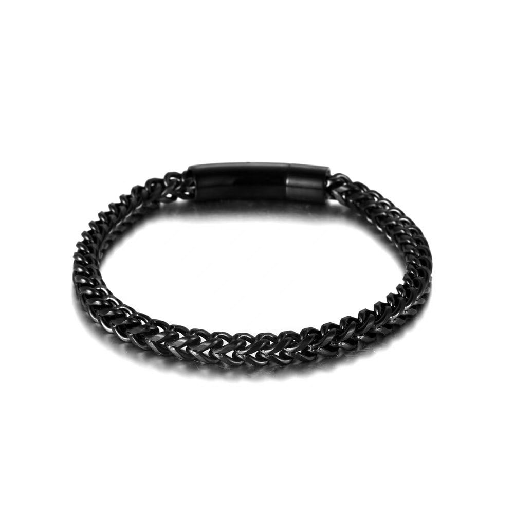 Leander Men's Stainless Steel Cuban Link Bracelet, 6mm Width, Black/18K Gold Plated, Ideal for Men.