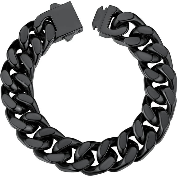 Leander Stainless Steel Cuban Link Bracelet for Men, 5mm/7mm/9mm/12mm Width, 7.5"/8.3"/9" Length, Black/18K Gold Plated Chain Wrist Bracelets for Men, with Gift Box