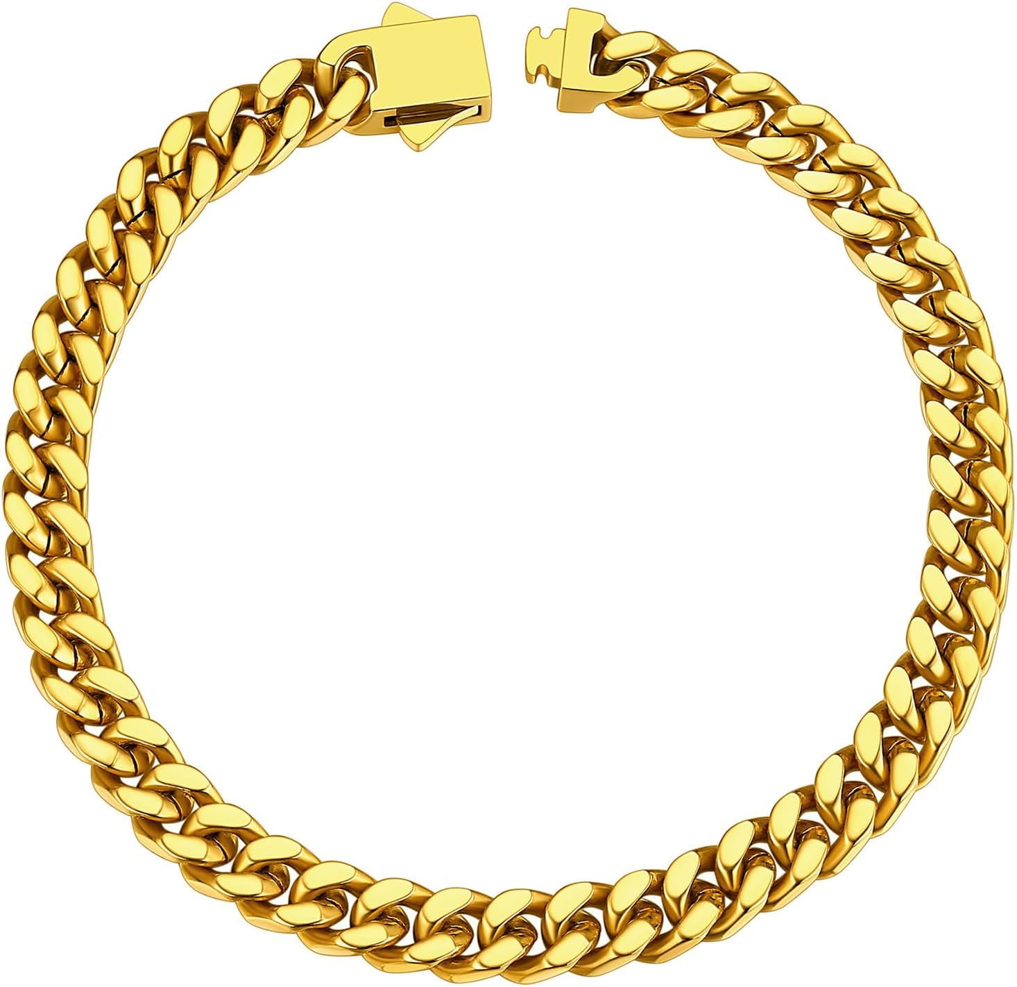 Leander Stainless Steel Cuban Link Bracelet for Men, 5mm/7mm/9mm/12mm Width, 7.5"/8.3"/9" Length, Black/18K Gold Plated Chain Wrist Bracelets for Men, with Gift Box