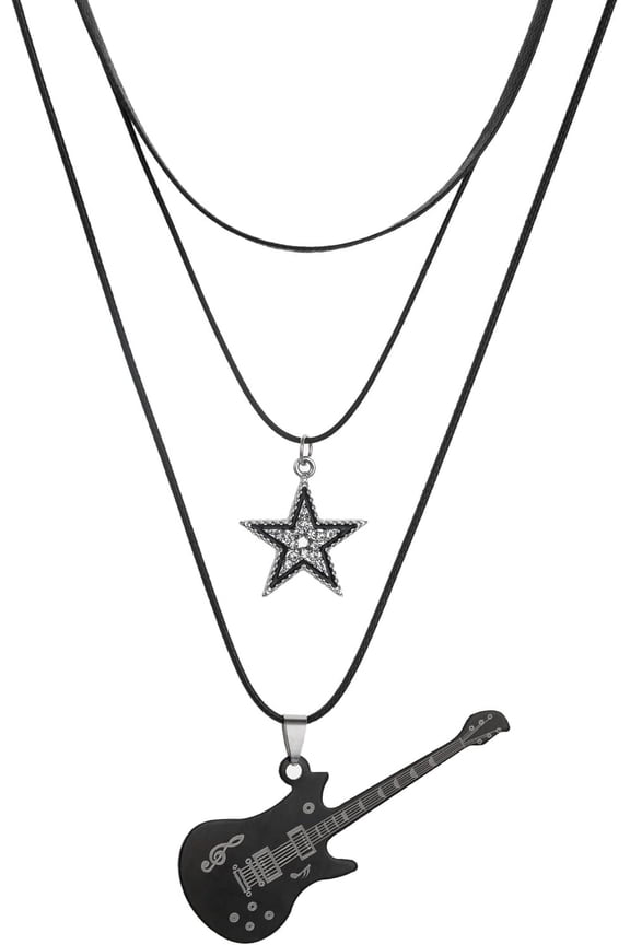 Star Retro Necklace Punk Star Choker Rock Guitar Layered Necklace Unisex