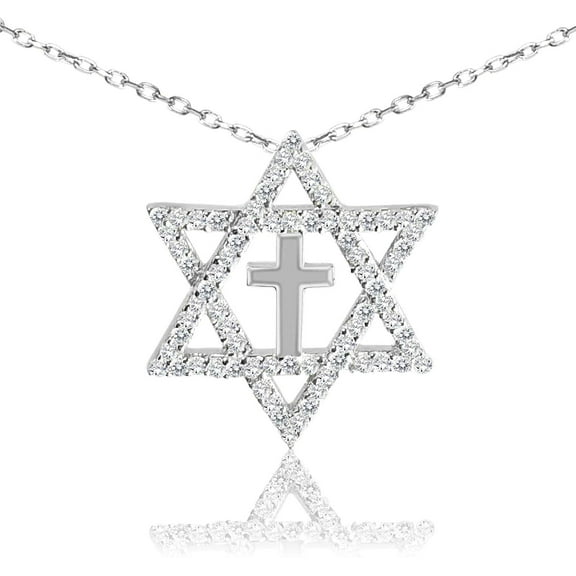 Leander Star of David and Cross Sparkling Necklace