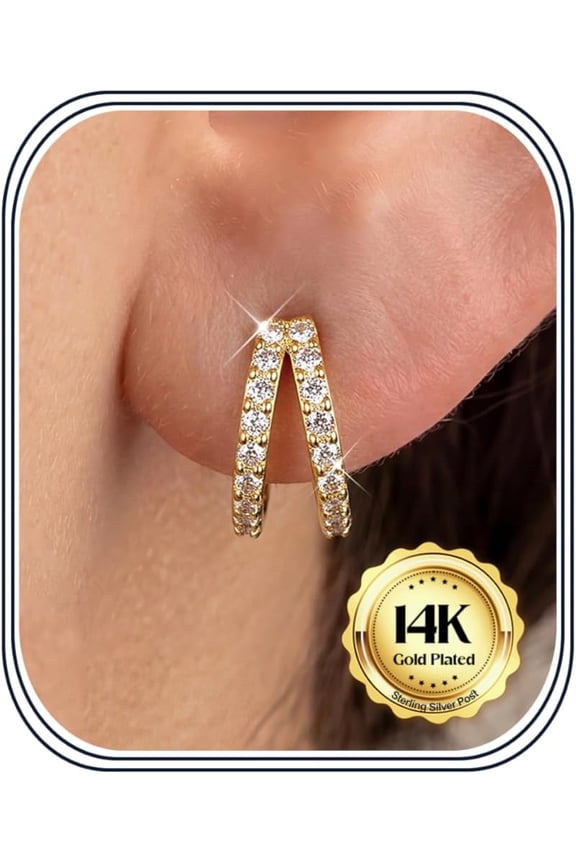 Sterling Silver Earring Sets for Multiple Piercings, 3 Pairs 14K Gold Plated Hoop Earrings Hypoallergenic Lightweight Stackable Jewelry Gift for Women