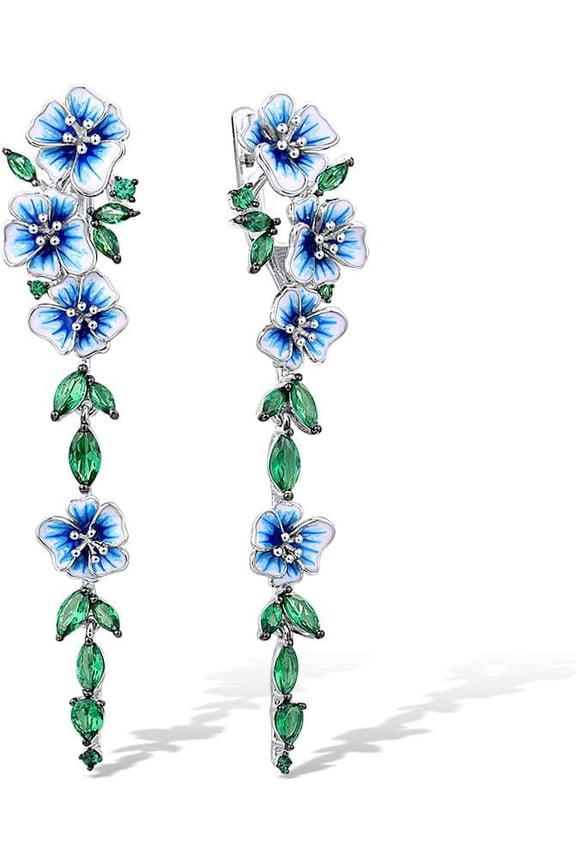 Sterling Silver Green Spinel Enamel Peony Flower Earrings for Women