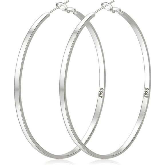 Leander Sterling Silver Hoop Earrings Large Silver Hoop Earrings for Women Lightweight Big Hoops Earring Hypoallergenic Thin Hoops Earring for Women 30/40/50/60/65/70MM