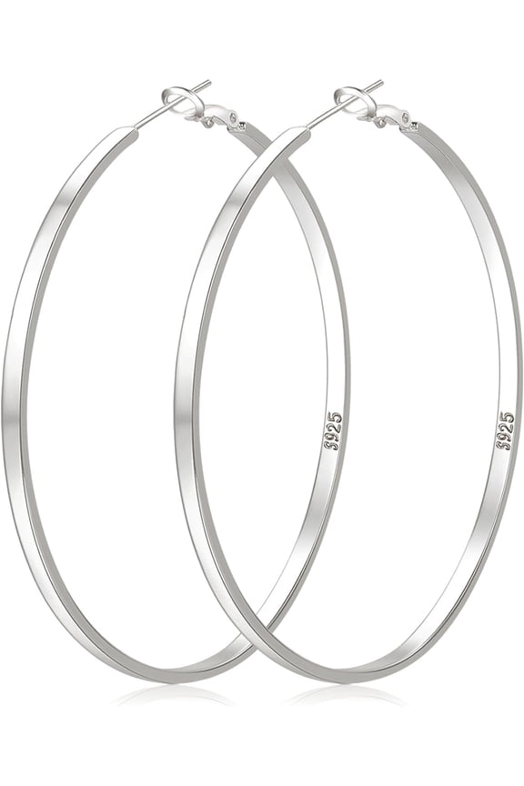 Sterling Silver Hoop Earrings Large Silver Hoop Earrings for Women Lightweight Big Hoops Earring Hypoallergenic Thin Hoops Earring for Women 30/40/50/60/65/70MM