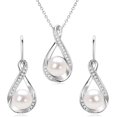 thumbnail image 1 of Leander Sterling Silver Pearl Jewelry Set with Shiny Moissanite, Real Freshwater Pearl Earrings Necklace for Women, Wedding Jewelry for Brides Bridesmaid, Mother's Day, 1 of 6