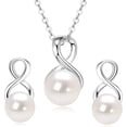 thumbnail image 1 of Leander Sterling Silver Pearl Jewelry Set with Shiny Moissanite, Real Freshwater Pearl Earrings Necklace for Women, Wedding Jewelry for Brides Bridesmaid, Mother's Day, 1 of 6