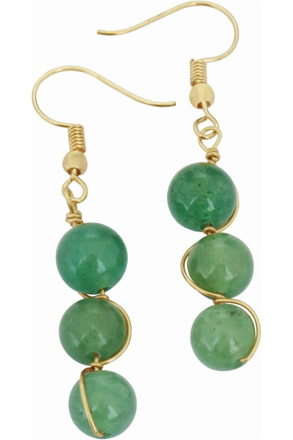 Stone Drop Earrings for Women, Wire Wrapped Triple Ball Beaded Dangle Hook Earrings for Ladies