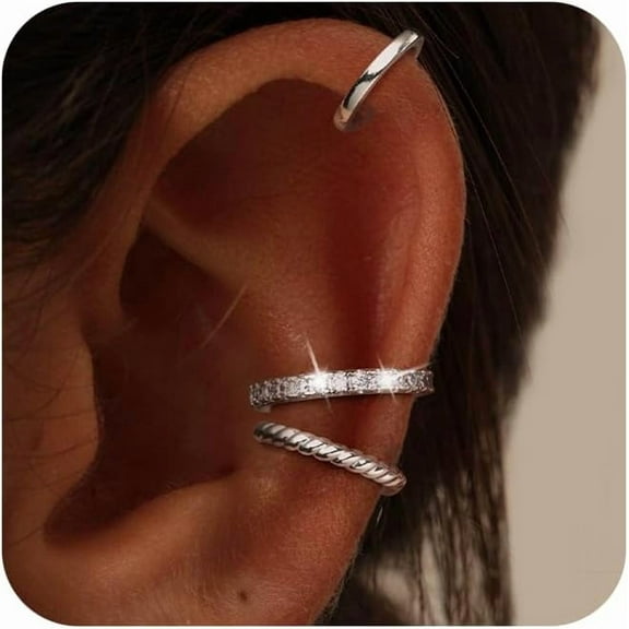 Leander Thin Chunky Ear Cuffs Non Piercing for Women - Dainty 14K Gold Plated/Sterling Silver Cuff Earrings Trendy Cubic Zirconia Huggie Hoop Cartilage Earring Jewelry Gifts