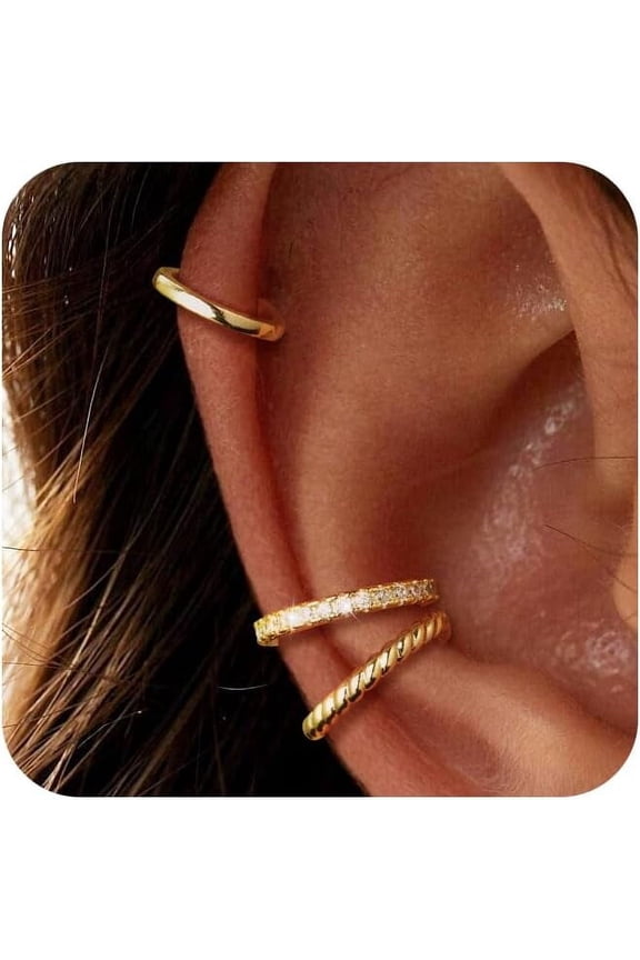 Thin Chunky Ear Cuffs Non Piercing for Women - Dainty 14K Gold Plated/Sterling Silver Cuff Earrings Trendy Cubic Zirconia Huggie Hoop Cartilage Earring Jewelry Gifts