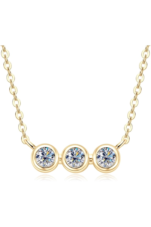 Three Stone Moissanite Pendant Necklace, D Color VVS1 Clarity 925 Silver Bezel Pendant for Women Wife Birthday Jewelry Gift