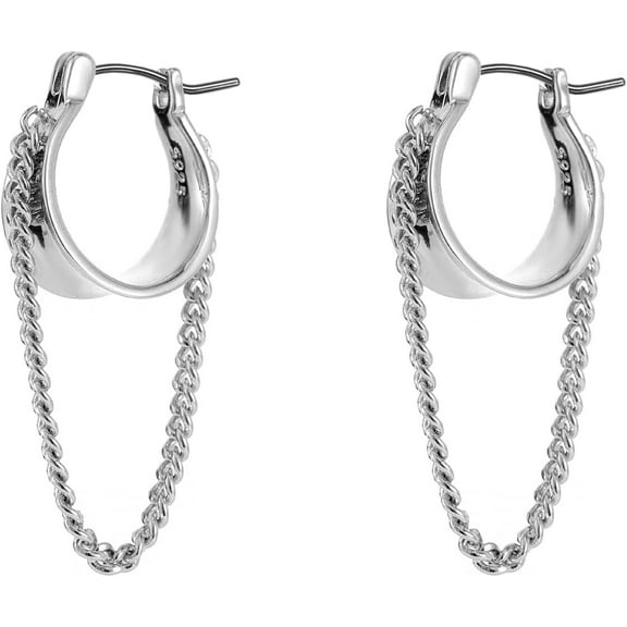 Leander Titanium Mens Hoop Earrings Chain Link Dangle Earrings for Sensitive Ears, Small Titanium Hoop Earrings Men Women