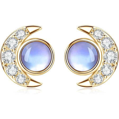 Leander Turquoise/Moonstone Earrings Sterling Silver Hypoallergenic, Dainty Sun & Moon Stud Earring for Women, Vintage Crescent Moon December Birthstone Jewelry Gift for Her Birthday