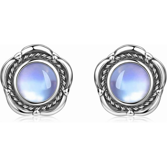 Leander Turquoise/Moonstone Earrings, Vintage Flower Shaped Stud Earrings, Hypoallergenic, December Birthstone, Christmas Birthday Jewelry Gift, Gift for Mom, Wife, Sister