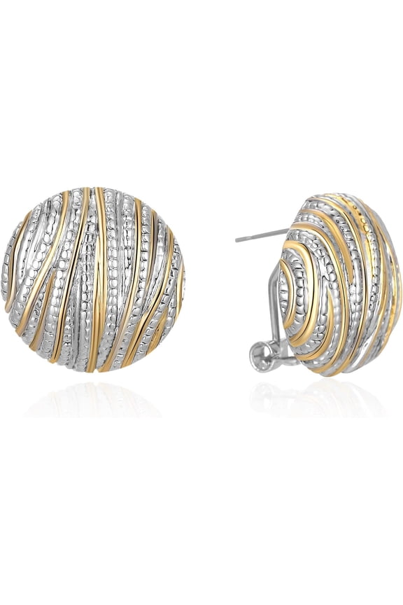 Two Tone Earrings for Women Gold and Silver Crossover Half Hoop Statement Earring Designer Stud Earrings