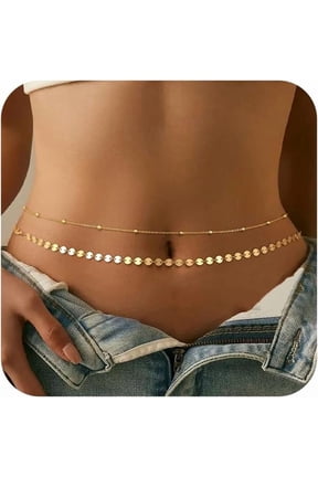 Waist Beads for Women, 14k Gold Plated Waist Chain Cute Body Chain Gold Chain Belt for Womens Belly Chain Dainty Beach Fashion Accessories for Womens Gold Jewelry for Women Gifts