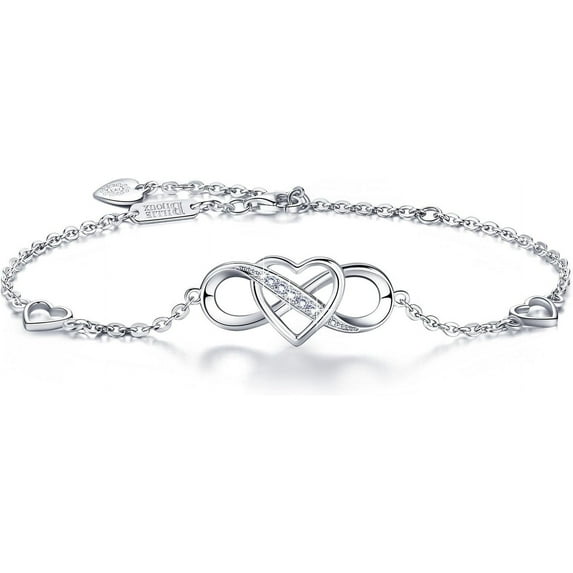 Leander Women Bracelets 925 Sterling Silver Infinity Heart White Gold Plated Cubic Zirconia Adjustable Bracelet Best Gifts for Women