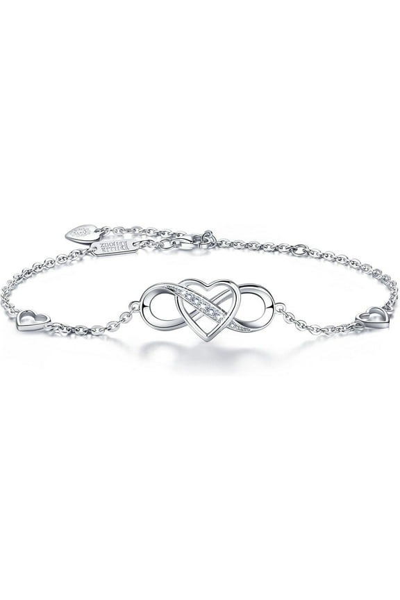 Women Bracelets 925 Sterling Silver Infinity Heart White Gold Plated Cubic Zirconia Adjustable Bracelet Best Gifts for Women