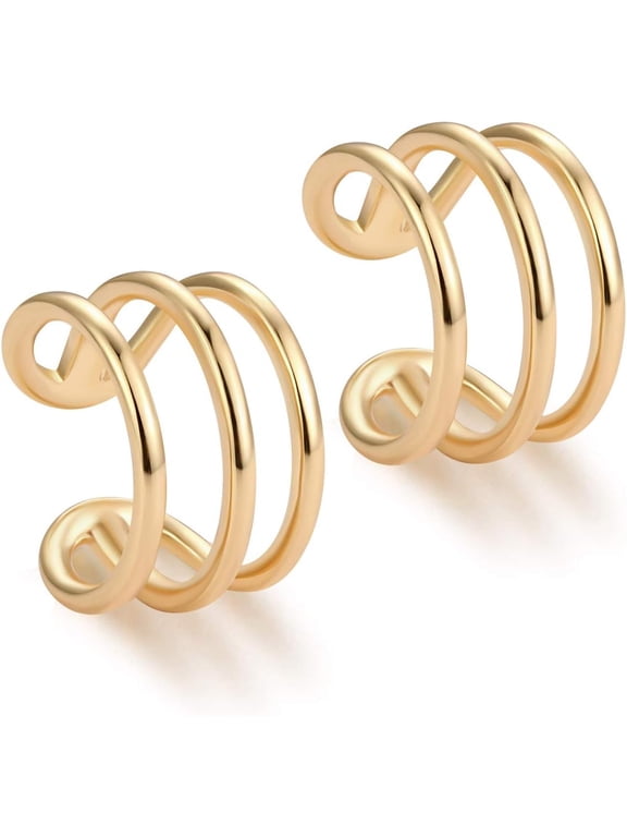 Women Ear Cuff Earring Gold Non Pierced Ear Cartilage Clip on Wrap Hoop 14K Gold Filled Tiny Boho Beach Simple Minimalist Delicate Handmade Hypoallergenic Jewelry Gift-Sold as Single/Pair