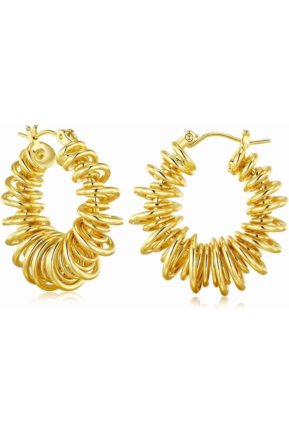 Women's 18K Gold Plated Chunky Wire Twisted Open Earrings, Openwork Earrings, Zircon Setting
