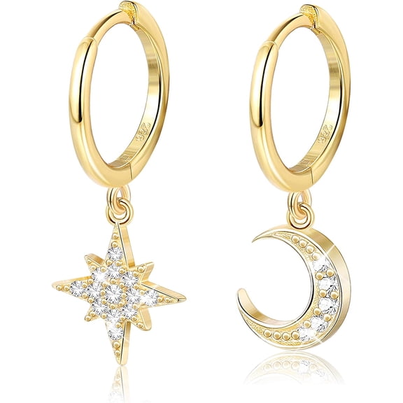 Leander Women's Hoop Earrings 18K Gold Plated Silver Dangle Hoop Earrings with Charms Cross, Spike, Moon, Star, Paperclip Link Earrings Convertible Link Earrings Hypoallergenic