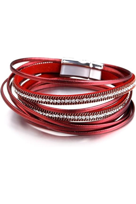 Women's Leather Wrapped Bracelet, Multi-Layer Bohemian Beaded Cuff Wrap Bangle Jewelry Gift for Her Wife Mom Birthday Anniversary