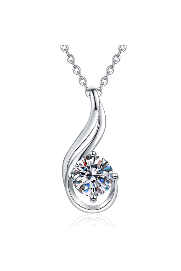 women's teardrop pendant necklace featuring 1.0 carat of lab-grown diamonds, VVS-clarity D-color moissanite, and white gold-plated 925 sterling silver.