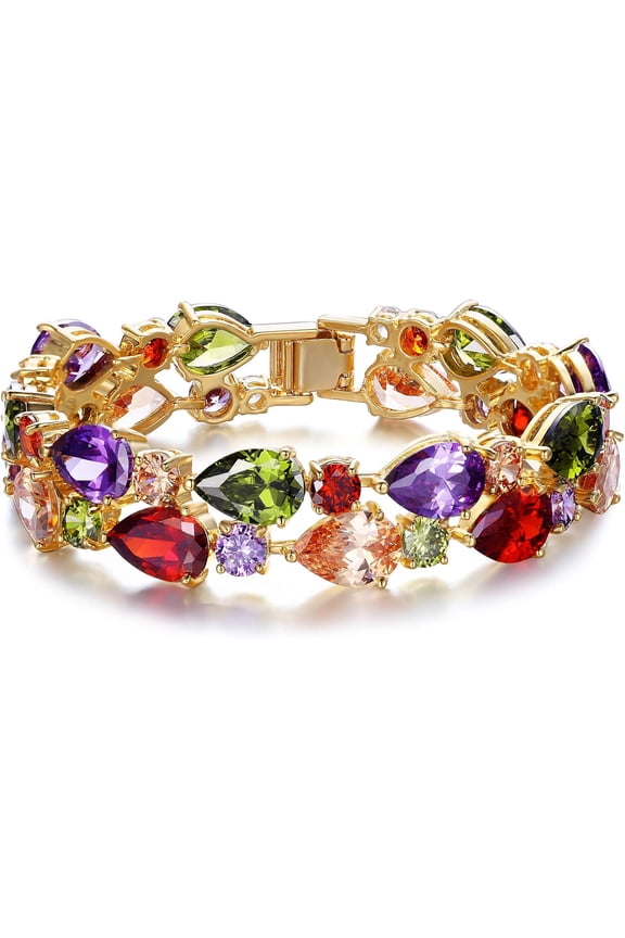 Women's Prong Cubic Zirconia Vintage Style Dual Layer Tear Drop Bracelet