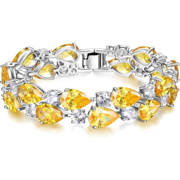 Leander Women's Prong Cubic Zirconia Vintage Style Dual Layer Tear Drop Bracelet