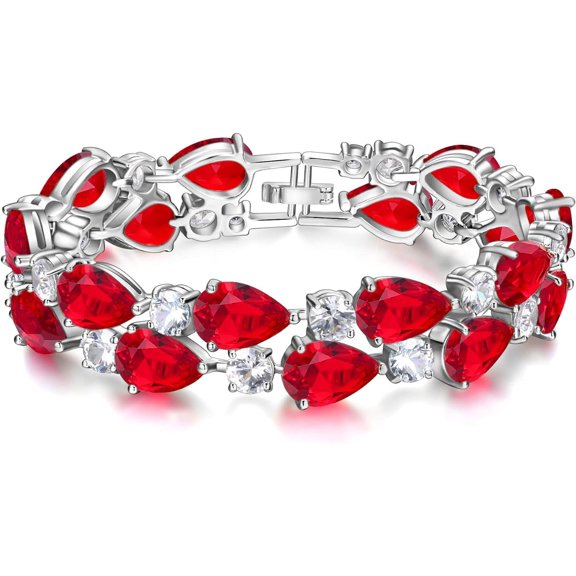 Leander Women's Prong Cubic Zirconia Vintage Style Dual Layer Tear Drop Bracelet